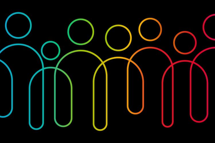 Graphic of rainbow outline of people