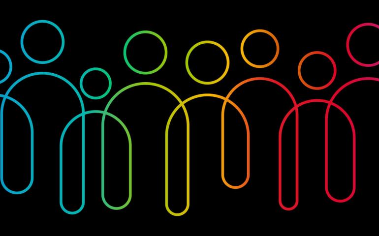 Graphic of rainbow outline of people